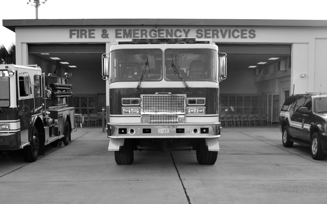 Engine 9 is parked in front of the 325th Civil Engineering Squadron Fire and Emergency Services building May 8 at Tyndall’s Fire Station 1. Every vehicle is inspected thoroughly each morning. (U.S. Air Force photo by Airman 1st Class Sergio A. Gamboa)