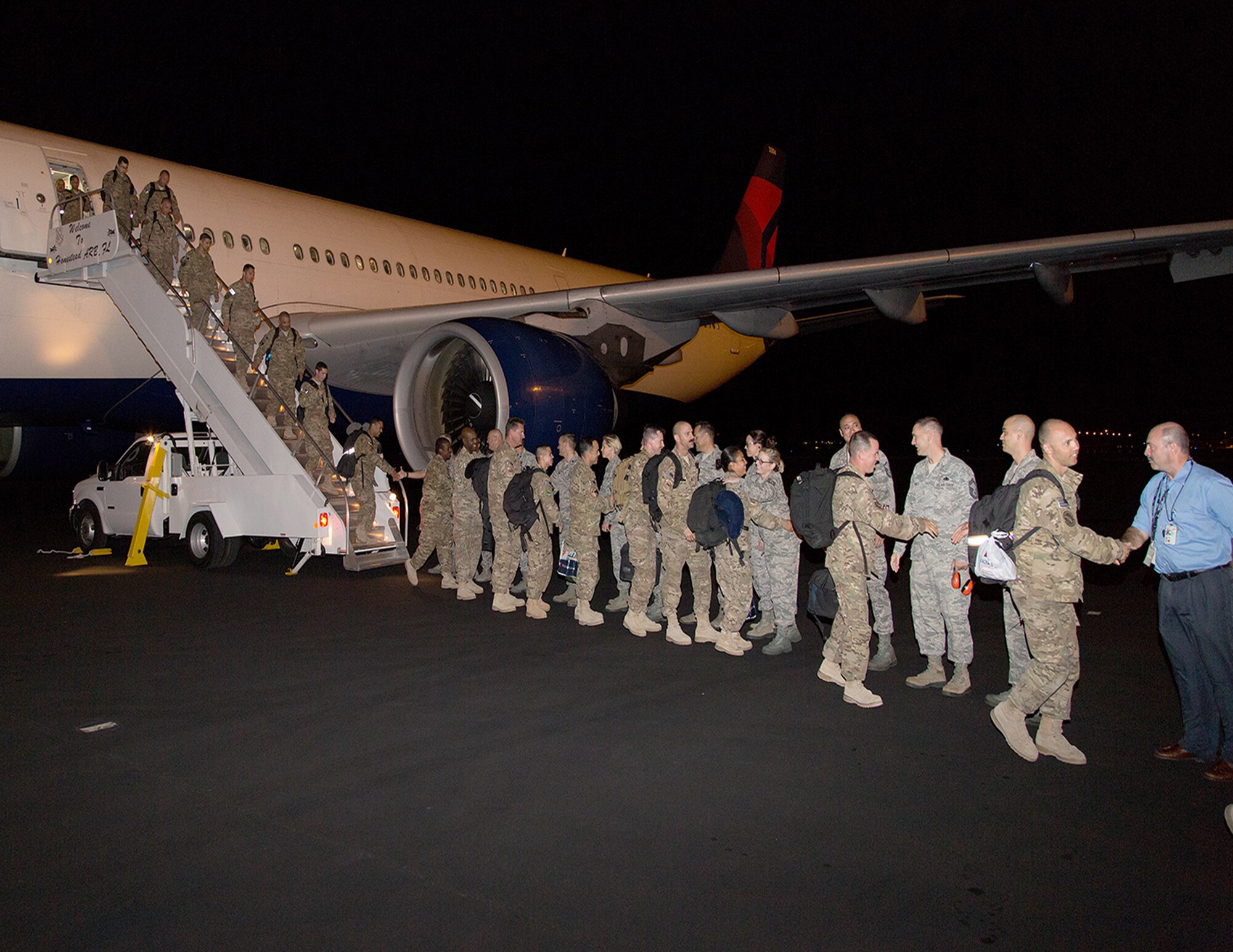 Returning Airmen were greeted by Leadership from throughout the 482nd
Fighter Wing at Homestead Air Reserve Base, Fla. Over 200 service members
came home from Afghanistan May 9. (U.S. Air Force photo/Tech. Sgt. Lionel Castellano)
