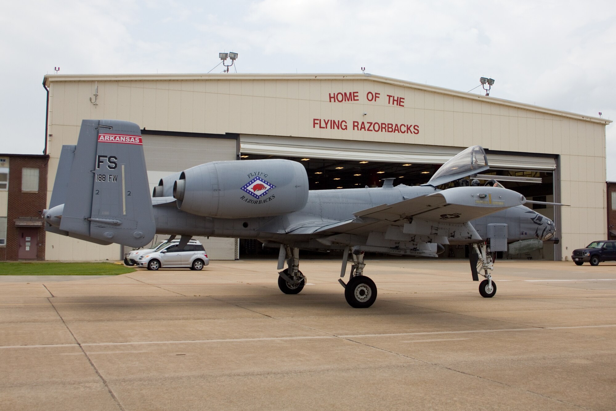 Col. Mark W. Anderson, 188th Fighter Wing commander, taxies on the ramp following final training mission in an A-10C Thunderbolt II “Warthog”, at Ebbing Air National Guard Base, Fort Smith, Arkansas, May 12, 2014. The ceremonial "fini" flight was Anderson’s final sortie until he flies the last A-10 out of Ebbing ANG Base  June 7, 2014, following the wing’s conversion ceremony. The 188th will convert from a fighter mission to a remotely piloted aircraft (MQ-9 Reapers), targeting, intelligence, surveillance and reconnaissance mission (Courtesy photo by Nick Thomas/released)  