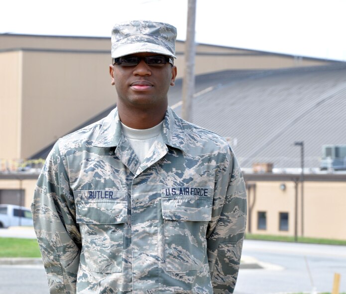 Airman Andrew Butler, 459th Maintenance Squadron, poses for a picture at Joint Base Andrews, Md.,  May 3, 2014. Butler is the newest addition to the 459th Air Refueling Wing. (U.S. Air Force photo/ Staff Sgt. Amber Russell)