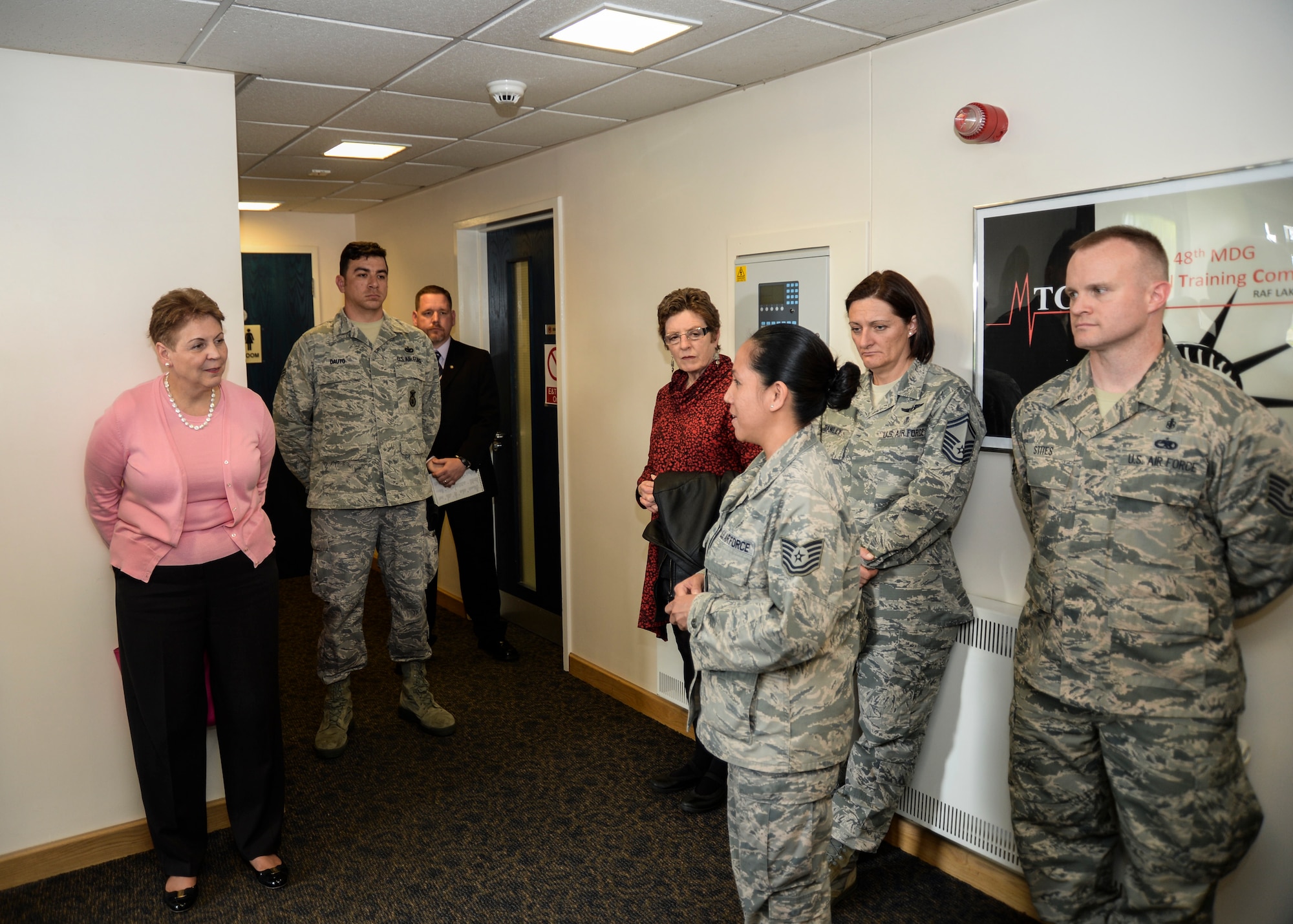 Jessica Wright, Acting Under Secretary of Defense, toured squadrons all over Royal Air Force Lakenheath, England, May 14, 2014. Wright is the senior policy advisor to the Secretary of Defense on recruitment, career development, pay and benefits for more than 3 million DoD personnel and is responsible for overseeing the overall state of military readiness. (U.S. Air Force photo by Airman 1st Class Nigel sandridge/Released)