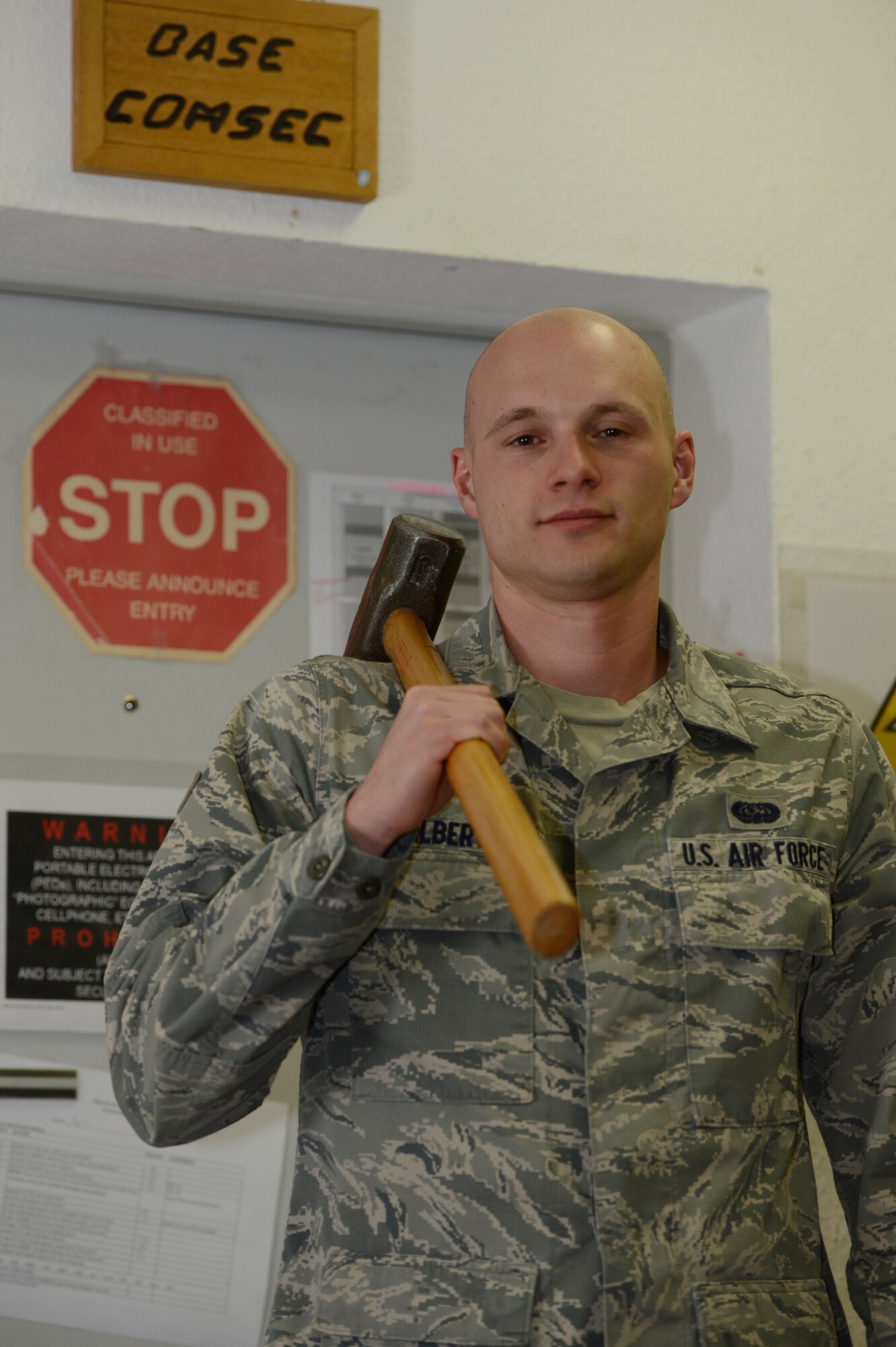 U.S. Air Force Senior Airman Patrick Gilbert, 52nd Communications Squadron communications security accountant, is the Super Saber Performer for the week of May 15 – May 21, 2014. (U.S. Air Force photo by Staff Sgt. Christopher Ruano)

