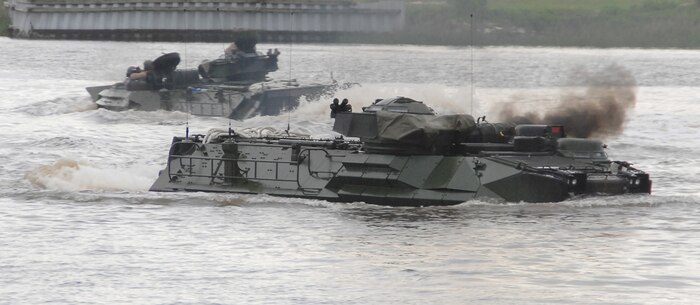 Assault amphibious vehicle operations were successfully conducted in the slipway at the Blount Island Command in Jacksonville, Fla., May 15.  A total of nine AAVs splashed from Bobo Class Ship USNS PFC Dewayne T. Williams, marking the first time since 1999 that tracks have splashed from a Maritime Prepositioning Force ship.  The objective of the AAV operation was to demonstrate and evaluate the operational capability to launch AAVs from an MPF ship.  The objective was fully achieved.  Another AAV operation on a much larger scale is planned during the month of August.
