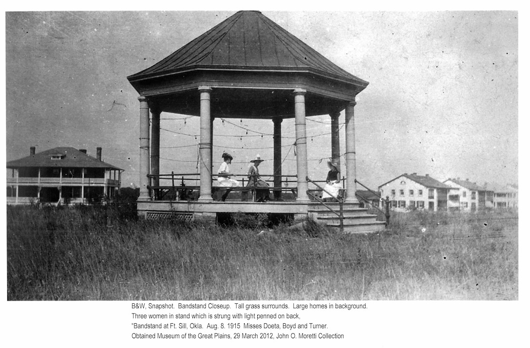 After months of searching, a negative from the archives of the Museum of the Great Plains in Comanche, Okla. was discovered and was used to create drawings needed to rebuild the bandstand on Fort Sill, Okla.  