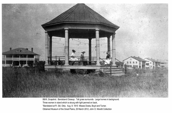 After months of searching, a negative from the archives of the Museum of the Great Plains in Comanche, Okla. was discovered and was used to create drawings needed to rebuild the bandstand on Fort Sill, Okla.  