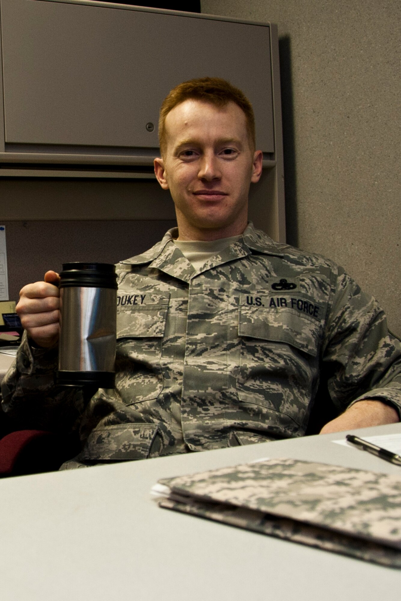 140502-F-OW876-001 Senior Master Sgt. Matt Youkey, 442nd Force Support Squadron first sergeant, poses for a photo May 2, 2014 at Whiteman Air Force Base, Missouri. Youkey was named First Sergeant of the Quarter for the first quarter of 2014. (U.S. Air Force photo by Senior Airman Daniel Phelps/Released)