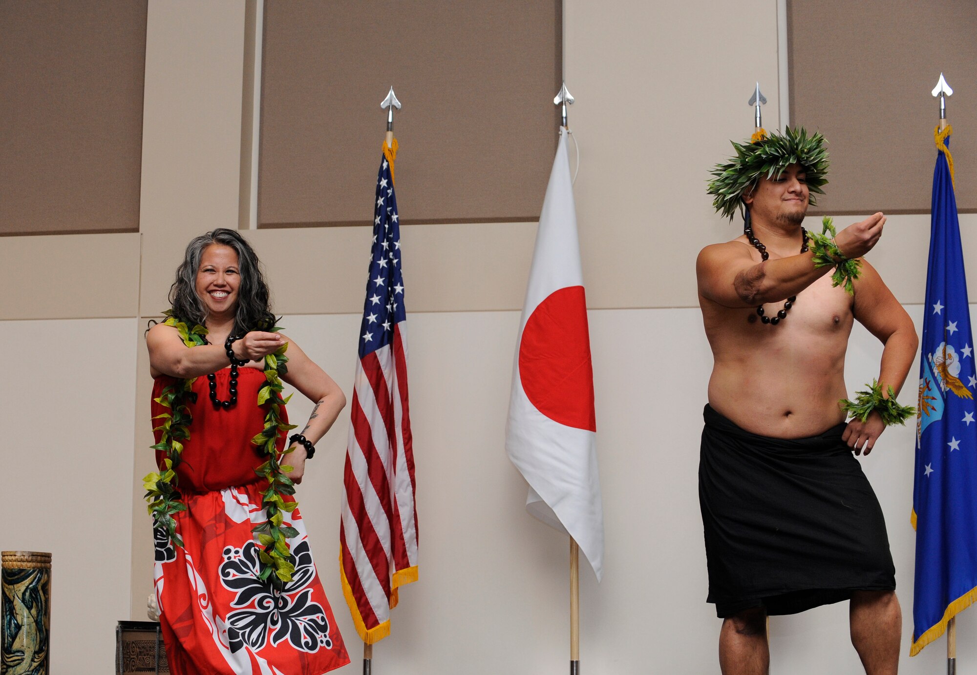 Polynesian dance group, Halau Kalama, perform during Buckley’s Asian-American Pacific Islander Heritage Month Celebration May 14, 2014, at the leadership development center on Buckley Air Force Base, Colo. The ceremony also included a guest speaker and traditional pacific island and Asian food samples. (U.S. Air Force photo by Airman 1st Class Samantha Saulsbury/Released)