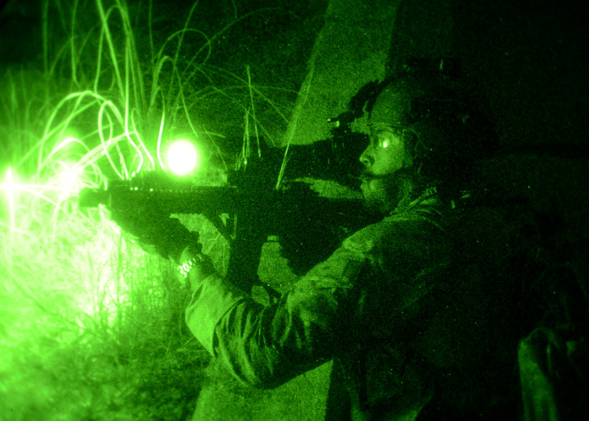 A marshal based in northern Florida participates in close-quarters battle training May 7, 2014, at Hurlburt Field, Fla., as part of Emerald Warrior 14. During the exercise service members assigned to the 1st Special Operations Support Squadron role-play as opposing forces. Emerald Warrior is a U.S. Special Operations Command-sponsored two-week joint/combined tactical exercise designed to provide realistic military training in an urban setting. (U.S. Air Force photo/Senior Airman Justyn M. Freeman)