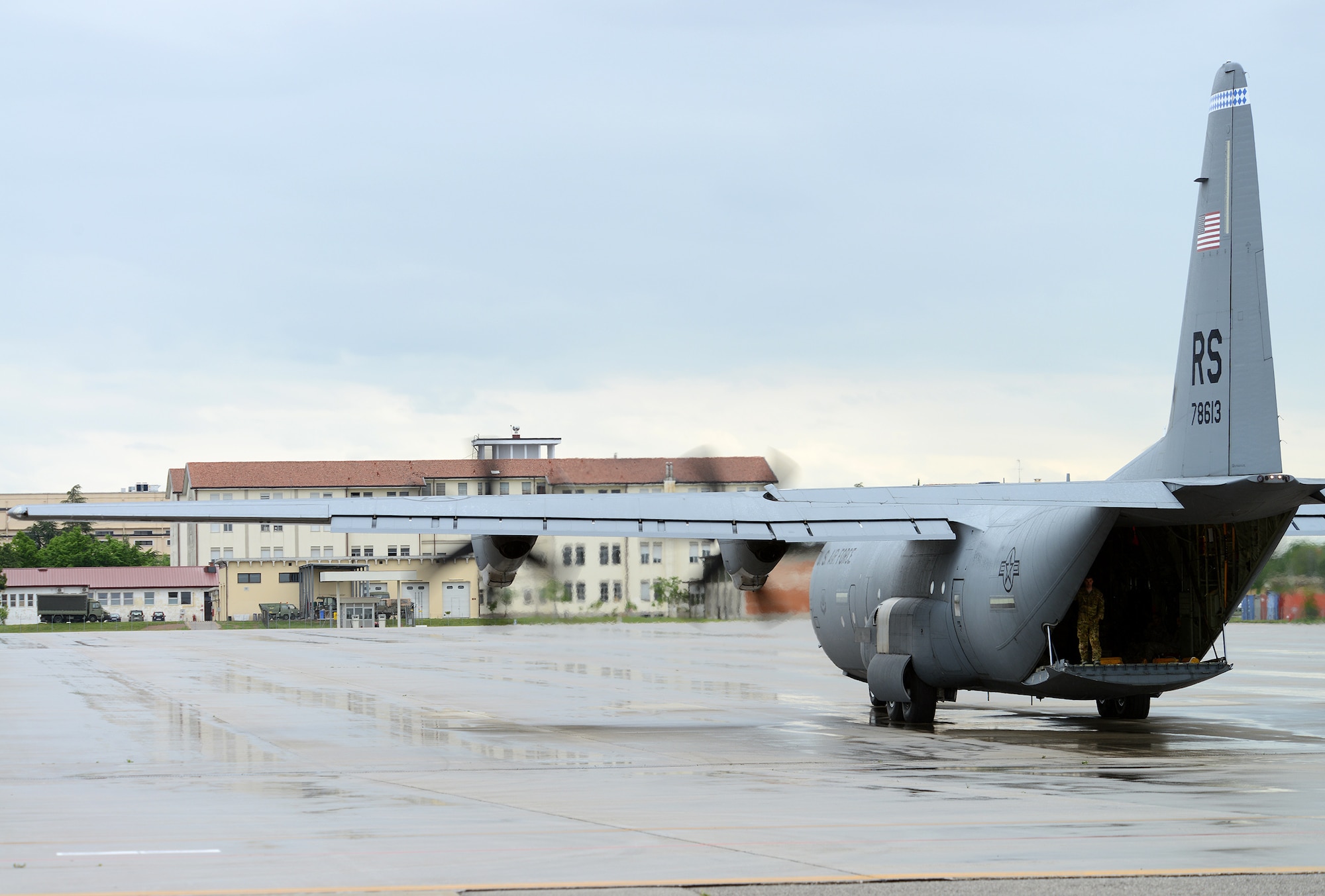 Approximately 150 U.S. Army Soldiers from the 173rd Infantry Brigade Combat Team, Airborne, out of Vicenza, Italy, depart from Aviano Air Base, Italy, April 28, 2014. The Soldiers will conduct joint NATO training, a first in a series of expanded U.S. land force training activities in Poland, Lithuania, Latvia and Estonia, scheduled for the next few months. (U.S. Air Force photo Staff Sgt. R.J. Biermann/Released)


