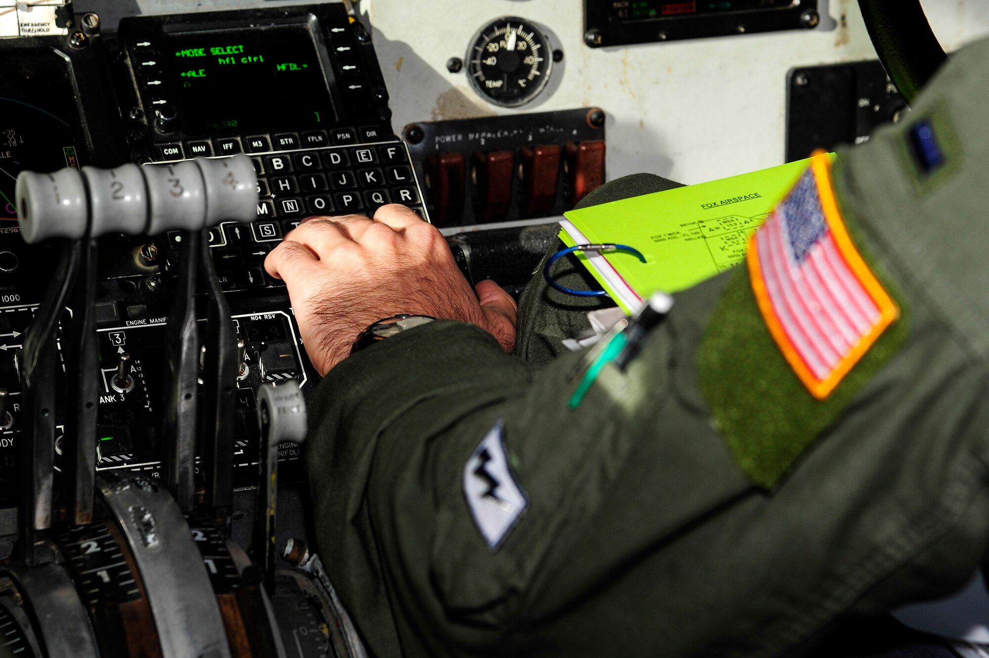 First Lt. Myles McDowell, 911th Air Refueling Squadron pilot from Seymour-Johnson Air Force Base, N.C., pilots a KC-135 Stratotanker over the Joint Pacific Alaska Range Complex during RED FLAG-Alaska 14-1 May 15, 2014. The JPARC is comprised of extensive military operations areas, special use airspace and ranges for a total of more than 67,000 square miles of airspace. (U.S. Air Force photo by Senior Airman Zachary Perras/Released)