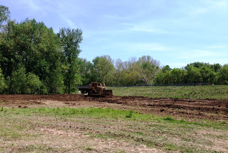 Excavation work of the mitigated land along Piasa Creek. The U.S. Army Corps of Engineers St. Louis District acquired 74-acres of land adjoining the upper portion of Piasa Creek in Madison County, Ill., for wetland restoration and habitat enhancement.