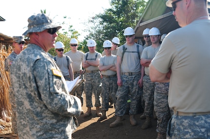 Sgt. 1st Class John Snider, the project site noncommissioned officer in charge of the Las Carretas site and member of Missouri's 35th Engineer Brigade, begins each work day with a joke. "I like to get everyone laughing before we work," Snider said. "It lightens the mood, gives your mind a release, and gives everyone a good laugh before we get to work."