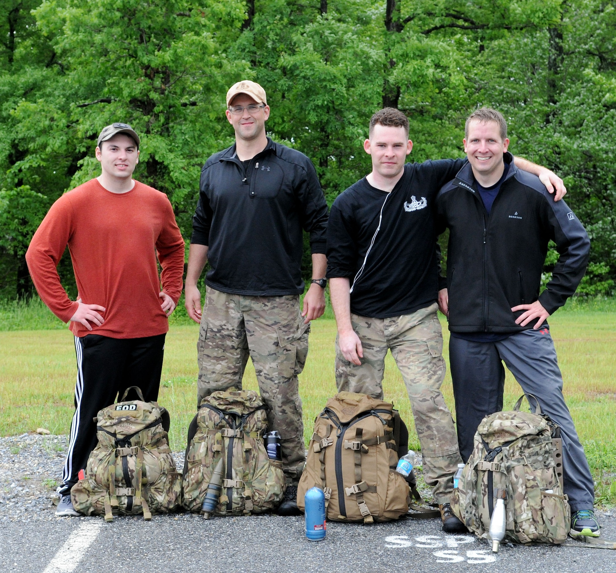 The 11th Civil Engineer Squadron’s explosive ordinance disposal team won the team division at the annual ruck march held on Joint Base Andrews, Md., May 16, 2014. The event is held during National Police Week to honor those who have fallen in the line of duty. (U.S. Air Force photo/Airman 1st Class Ryan J. Sonnier)
