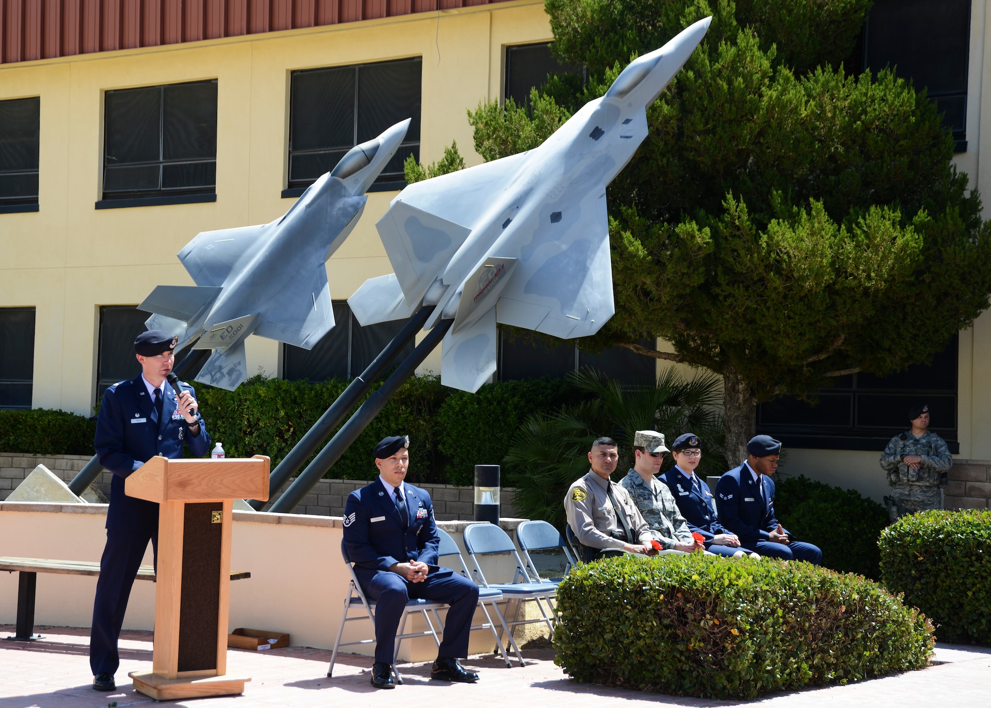 Lt. Col. Leonard Rose, 412th Security Forces Squadron commander, shares the risks that a law enforcement officers face daily in their jobs. (U.S. Air Force Photo by Rebecca Amber)