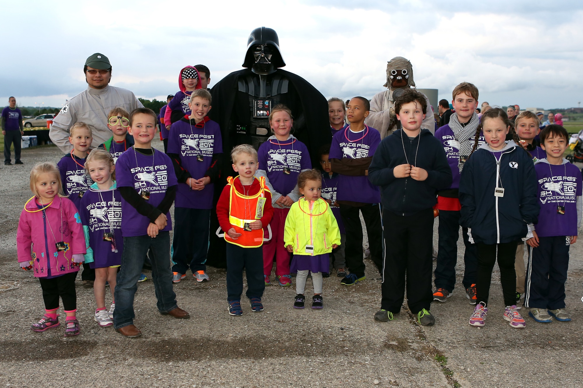 DAYTON, Ohio (05/2014) -- Darth Vader and other Star Wars characters congratulate the participants  of the 1-mile kids' fun run during Space Fest on May 16 at the National Museum of the U.S. Air Force. (U.S. Air Force photo by Don Popp)