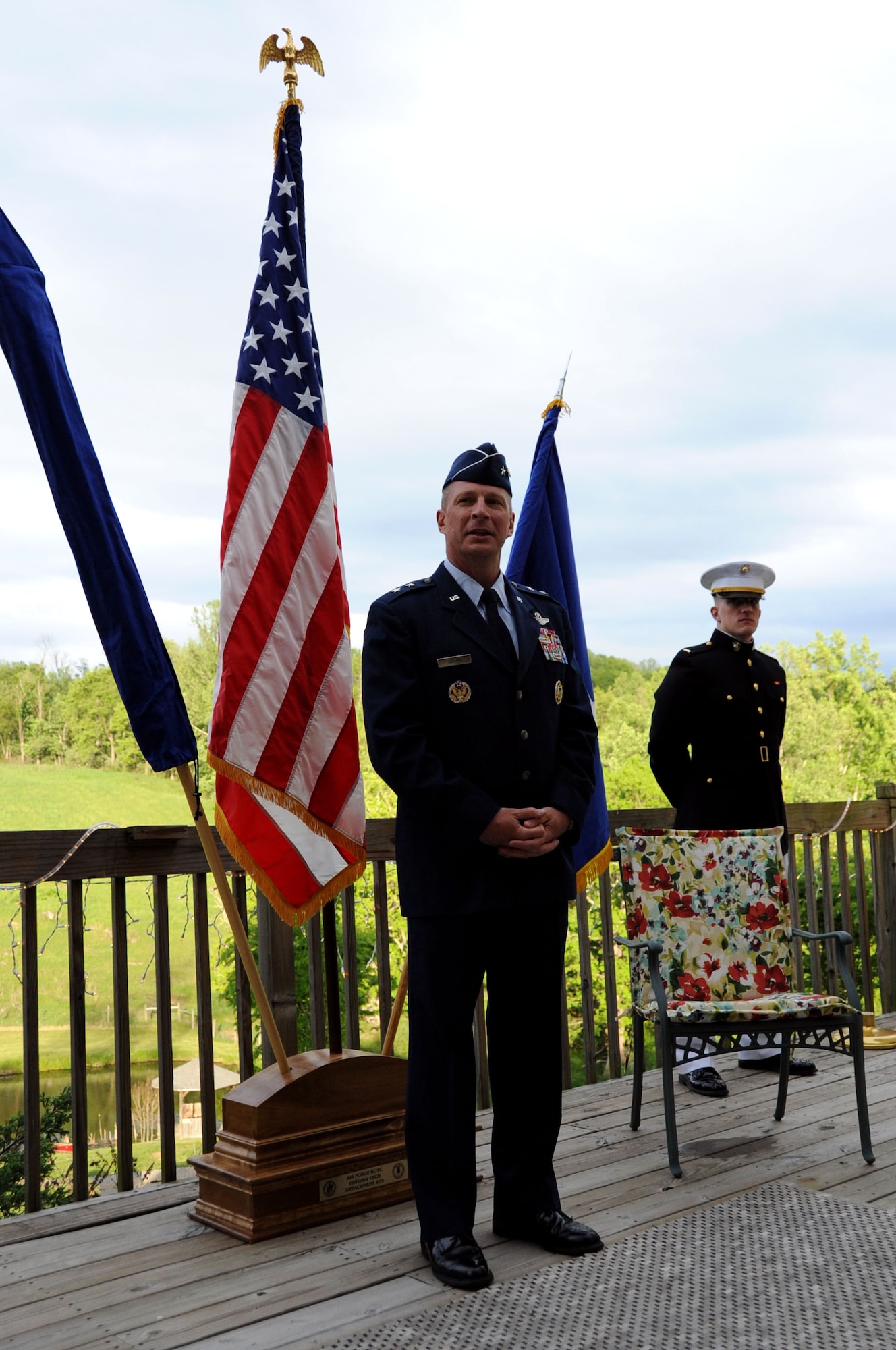 Maj. Gen. John Dolan, Assistant Deputy Commander for U.S. Air Forces Central Command and Assistant Vice Commander for the 9th Air Expeditionary Task Force, 
speaks to family and friends after a promotion ceremony in Blacksburg, Va., May 17, 2014. Dolan is set to assume the position of Chief of Staff, U.S. Pacific Command later this month. (U.S. Air Force photo by Staff Sgt. Katherine Holt)