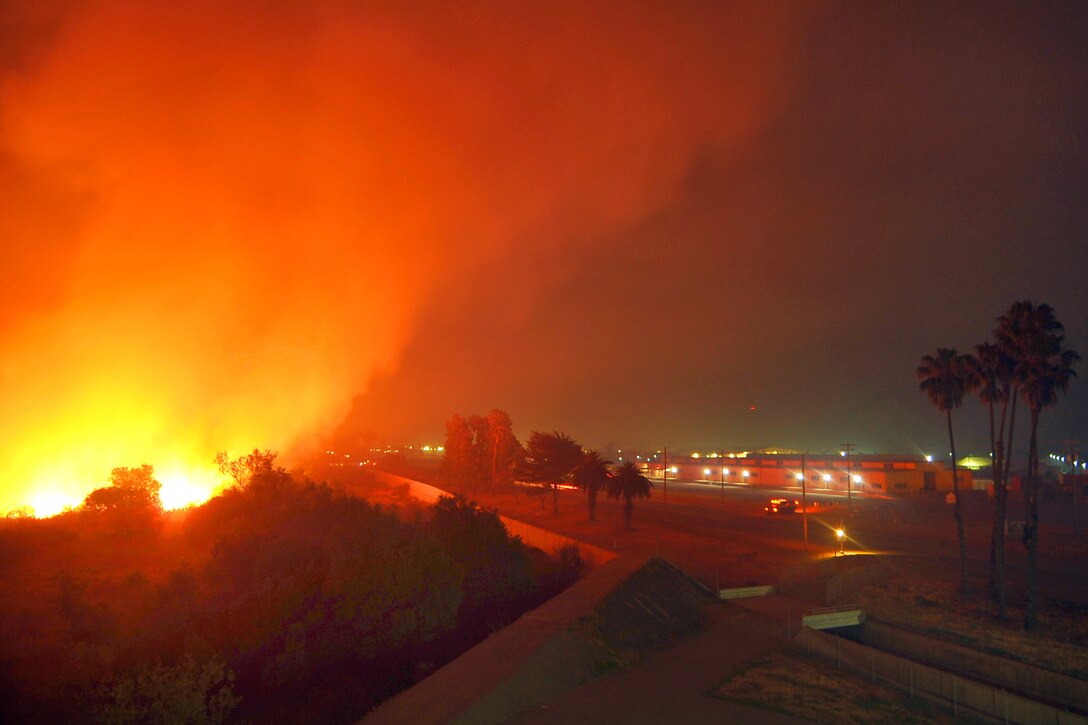 The Tomahawk wildfire burns through the night on Marine Corps Base Camp Pendleton, Calif., May 16, 2014.