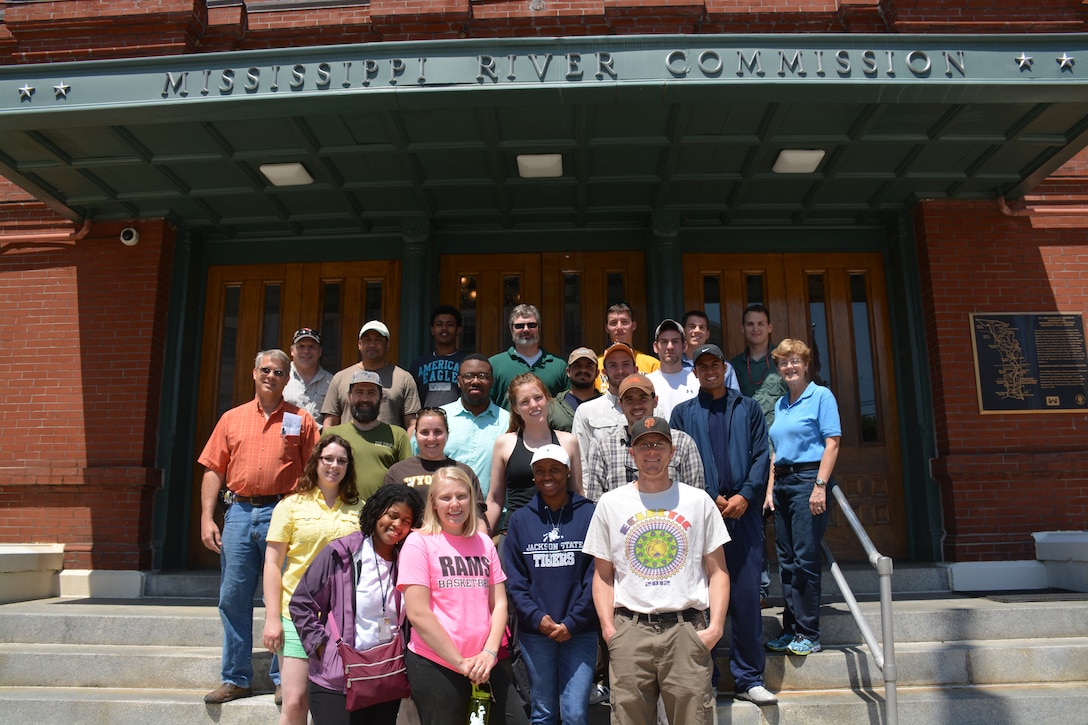 Students from the University of Wyoming and Jackson State University recently visited the Mississippi River Commission building in Vicksburg, Miss., during their summer field course on hydrology and geophysics. As part of their visit, they learned about taking discharge measurements on the Mississippi River. They also visited the Vicksburg District, the Engineer Research and Development Center and the Lower Mississippi River Museum. (Photo by Pamela Harrion, MVD PAO)