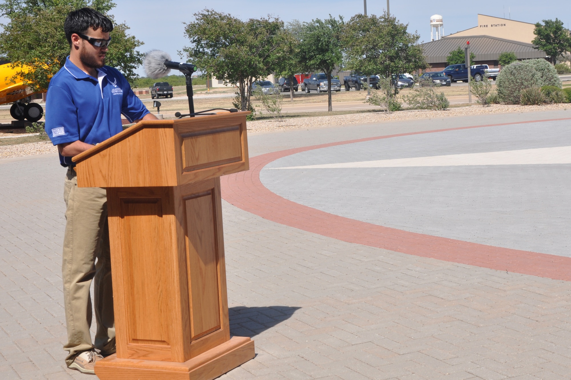 GOODFELLOW AIR FORCE BASE, Texas – Retired Staff Sgt. Daniel Crane spoke during the Retreat Ceremony at the Norma Brown Building here May 16. Former President John F. Kennedy designated May 14th as Peace Officers Memorial Day and the week in which the date falls on as Police Week. (U.S. Air Force photo/ Airman 1st Class Breonna Veal) 