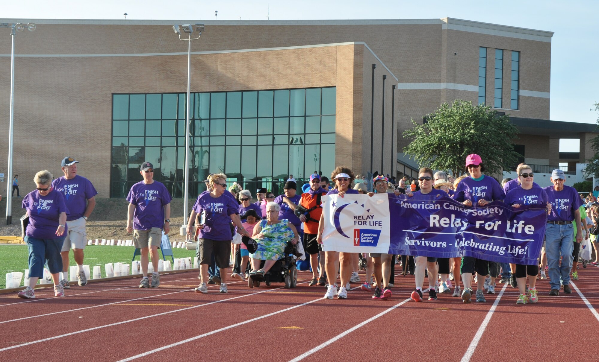 SAN ANGELO, Texas – Cancer survivors start this year’s Relay for Life at the LeGrand Sports Complex here May 16. The survivor lap had more than 200 survivors participate in it. (U.S. Air Force photo/ Senior Airman Joshua Edwards)
