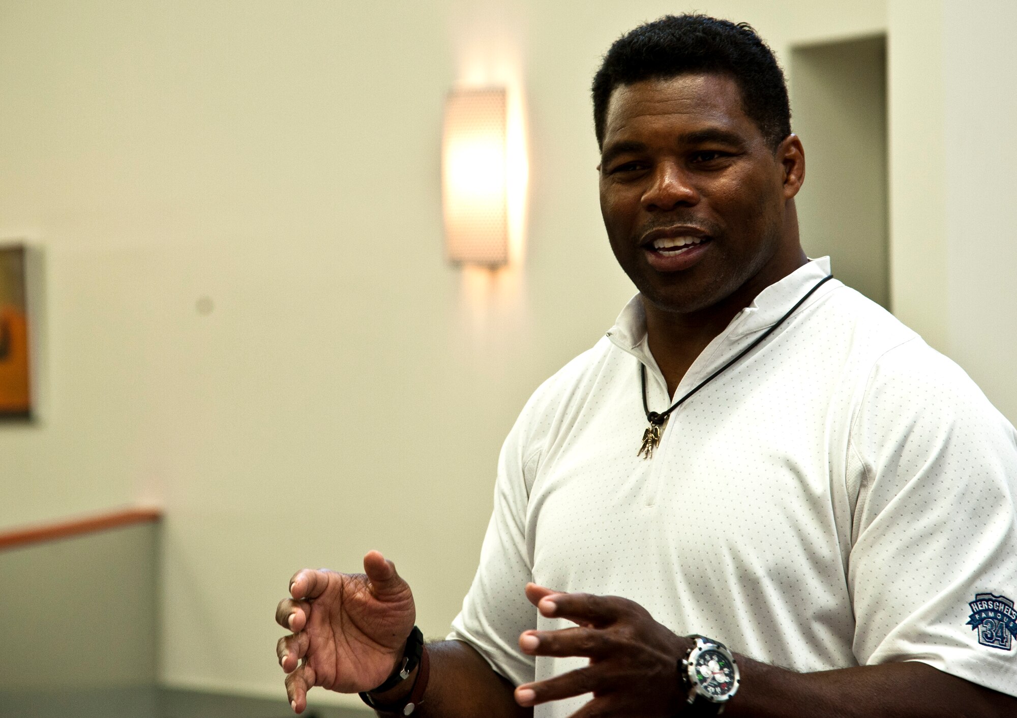 Herschel Walker talks about how he struggled and learned to deal with Dissociative Identity Disorder during a breakfast May 21, 2014, at Whiteman Air Force Base, Missouri. Walker wrote a book about his struggle titled “Breaking Free, My Life with Dissociative Identity Disorder.” (U.S. Air Force photo by Senior Airman Daniel Phelps/Released))