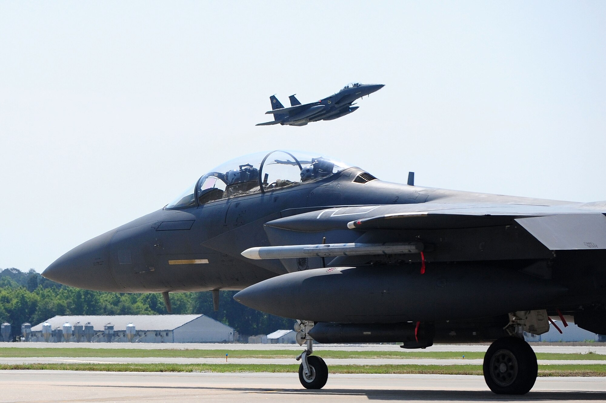 F-15E Strike Eagle aircraft generate airpower during Employment Exercise Coronet Warrior 14-02, May 20, 2014, at Seymour Johnson Air Force Base, North Carolina. CORONET WARRIOR 14-02 assessed Airmen’s readiness and ability to complete missions in a deployed environment. (U.S. Air Force photo/Senior Airman John Nieves Camacho)