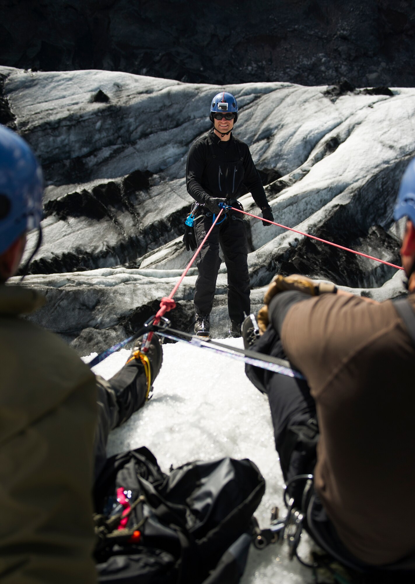 KEFLAVIK, Iceland -- Staff Sgt. Brian, 48th Air Expeditionary Group pararescueman, rappels down the side of a glacier during training near Keflavik, Iceland, May 18, 2014. Although the Airmen’s primary objective is to rescue downed aircrew deployed with the 48th Air Expeditionary Group for Icelandic Air Policing if needed, the trip provides an opportunity to accomplish training objectives the team wouldn’t ordinarily have access to near Kadena Air Base, Japan, from where they are deployed. (U.S. Air Force photo/Tech. Sgt. Benjamin Wilson) (Released)