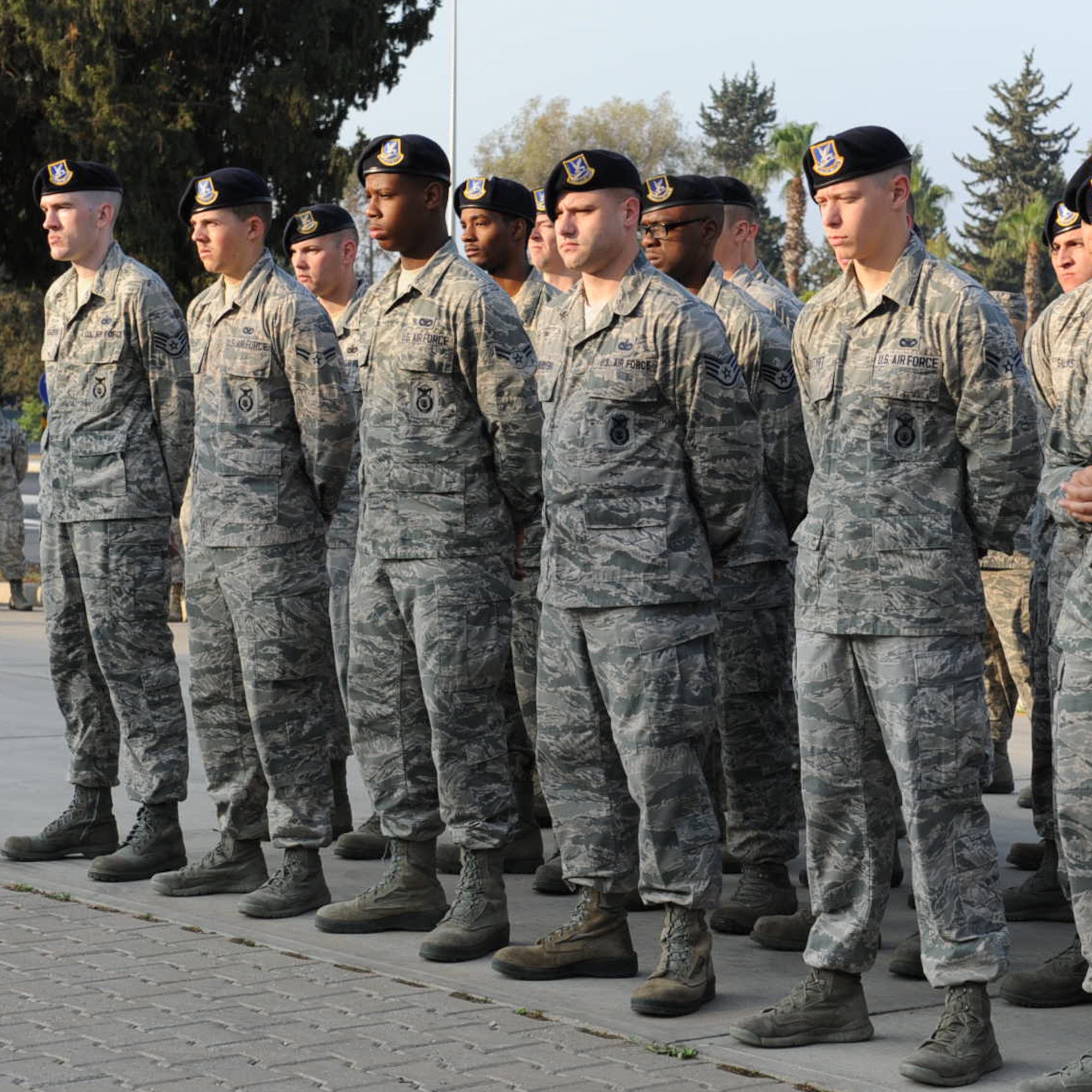 39th Security Forces Squadron members stand in formation during a police week vigil May 16, 2014, Incirlik Air Base, Turkey. Police week is observed by military and civilian police departments in the U. S. (U.S. Air Force photo by Staff Sgt. Eboni Reams/Released)