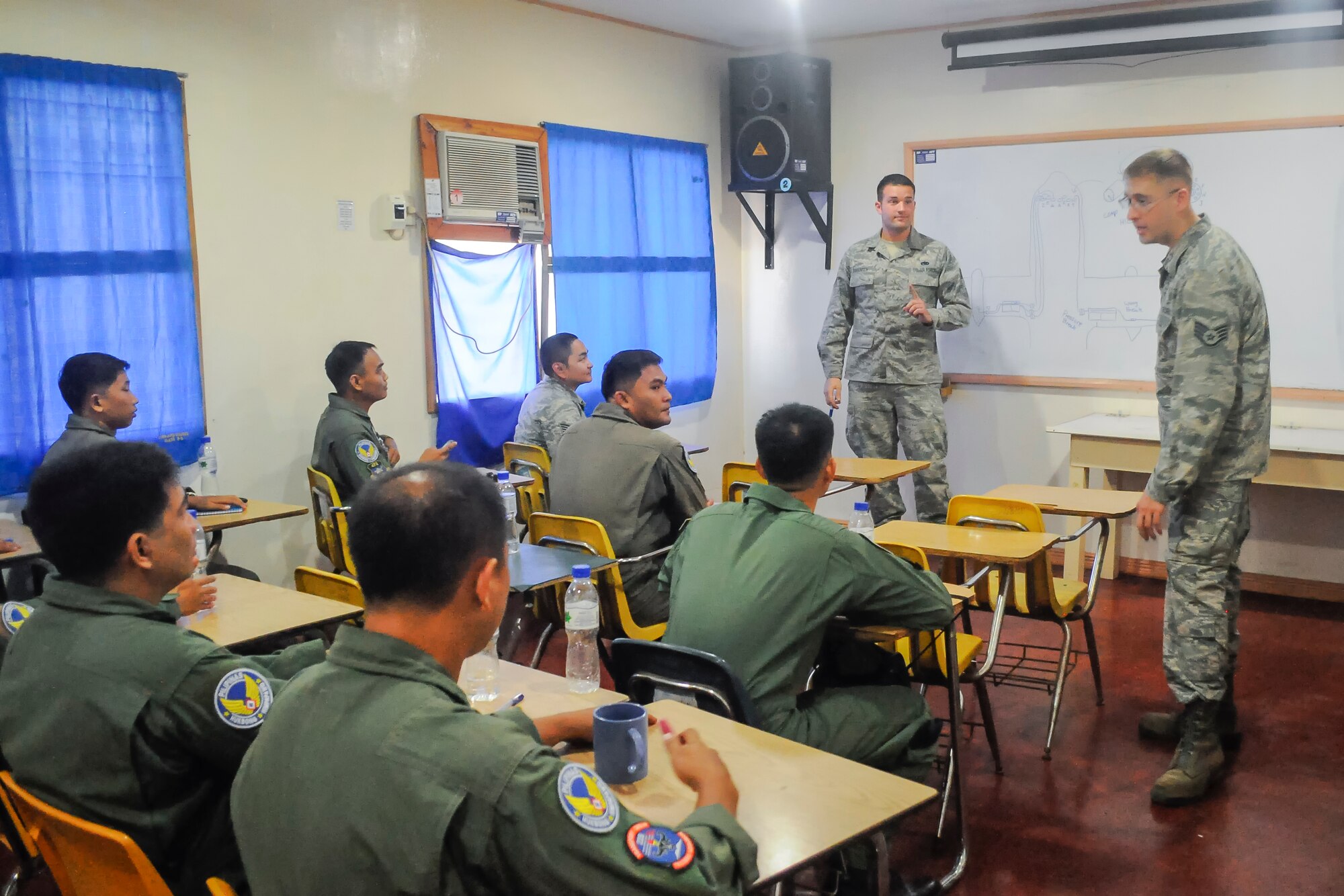 Airmen of the 374th Aircraft Maintenance Squadron brief their counterparts of the Armed Forces of the Philippines during Exercise Balikatan a 12-day joint military exercise May 6, 2014. Balikatan, which means "shoulder to shoulder" is an annual bilateral training exercise involving 2,500 U.S. military, and 3,000 Armed Forces of the Philippines members. (Courtesy photo)