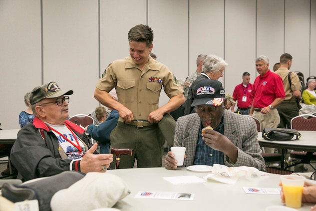 In an act of respect to those who gave so much, service members from the Tri-Command met with WWII, Korean War, and Vietnam veterans to speak about military times at the 165th Airlift Wing, Georgia Air National Guard installation, Pooler, Ga., May 16. The service members spoke with the veterans prior to their departure for Washington, D.C., as part of the Honor Flight’s initiative of getting as many WWII, Korean War, and Vietnam Veterans as possible to Washington D.C.
