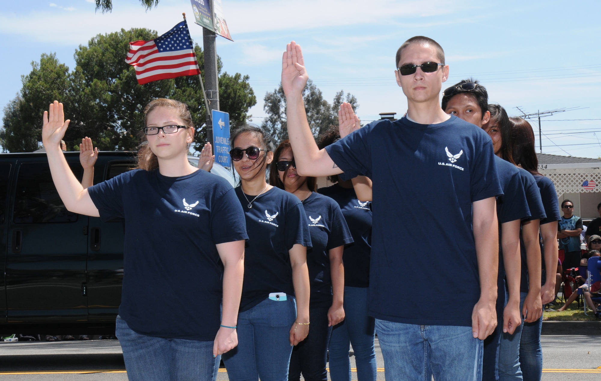 Delayed entry recruits are administered the oath of enlistment during the annual Torrance Armed Forces Day parade, May 17. (Photo by Joe Juarez) 