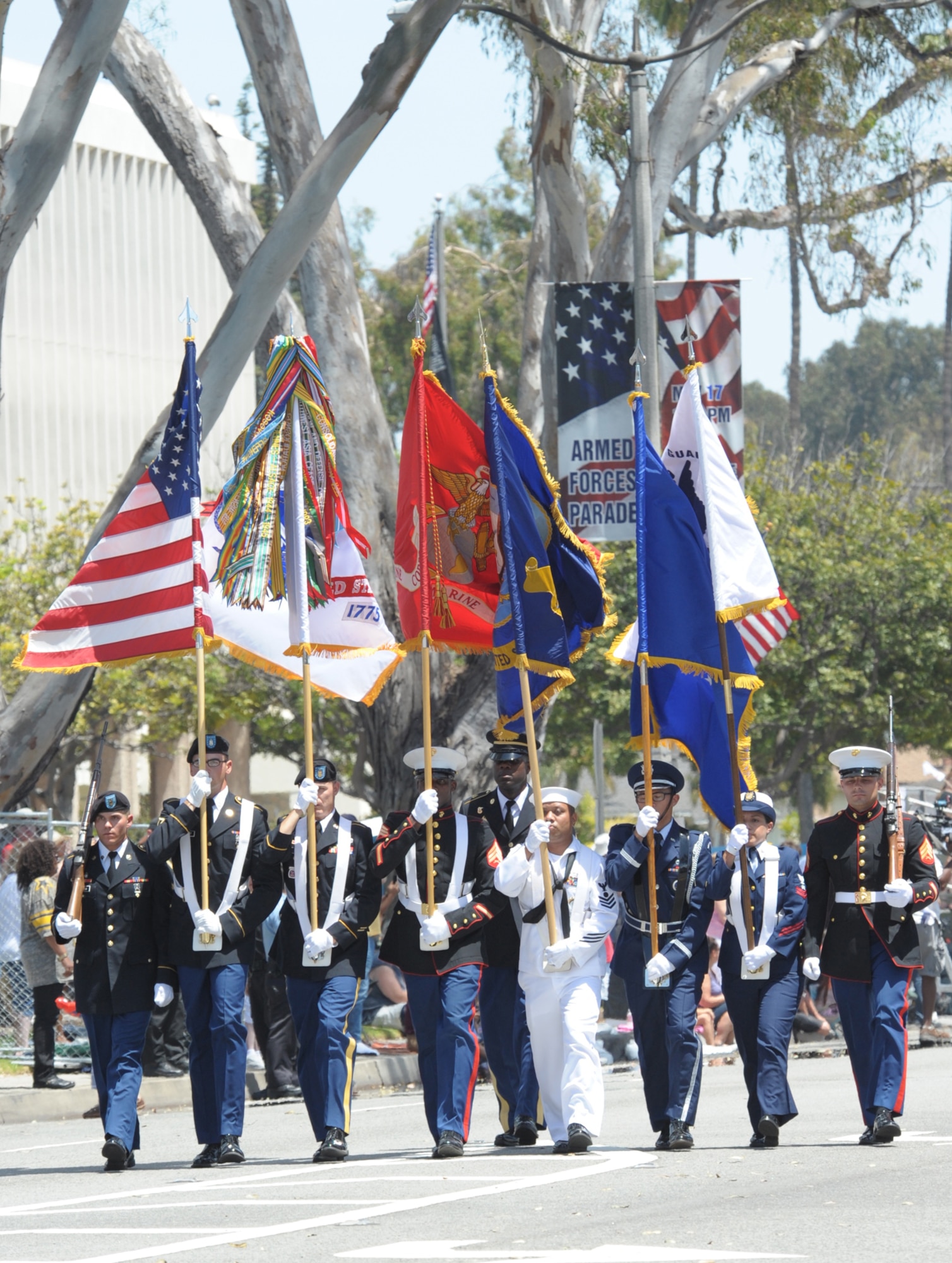 A joint services color guard leads off the annual Torrance Armed Forces Day parade, May 17. (Photo by Joe Juarez) 