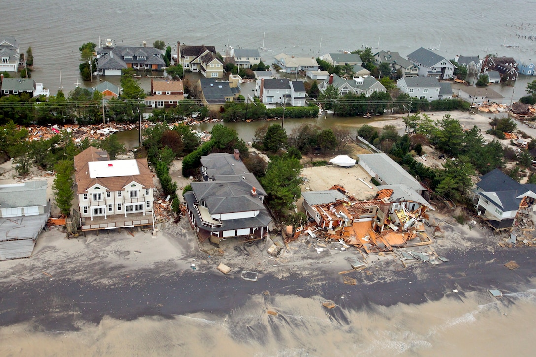 Aerial views during an Army search and rescue mission show damage from Hurricane Sandy to the New Jersey coast, Oct. 30, 2012. The soldiers are assigned to the 1-150 Assault Helicopter Battalion, New Jersey Army National Guard.  
