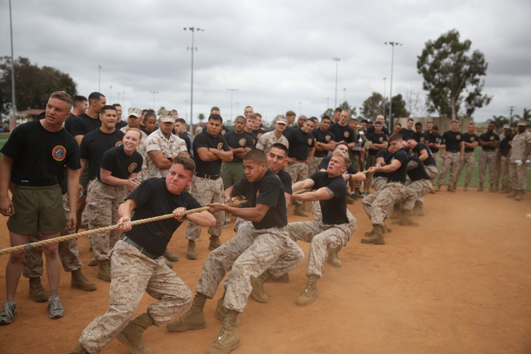 MARINE CORPS AIR STATION MIRAMAR, Calif. – Marines compete in a tug-of-war match during the Stronger Warrior Field Meet at Marine Corps Air Station Miramar, Calif., May 22. The meet was one of several events being held for the three-month 101 Days of Summer program to emphasize participating Marines’ overall strengths.