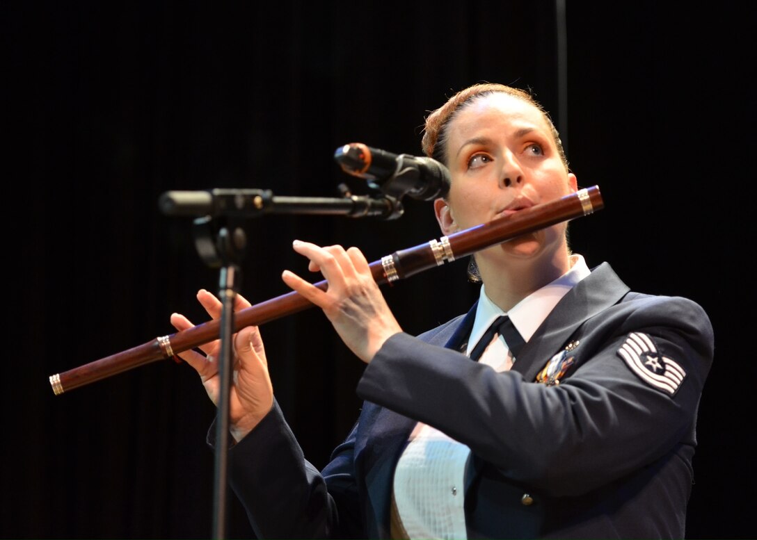 Noncommissioned officer in charge of Celtic Aire, Technical Sgt. Julia Brundage plays bodhran, Irish flute and whistles, and is an alto vocalist.  (U.S. Air Force photo by Senior Master Sgt. Bob Kamholz/released)