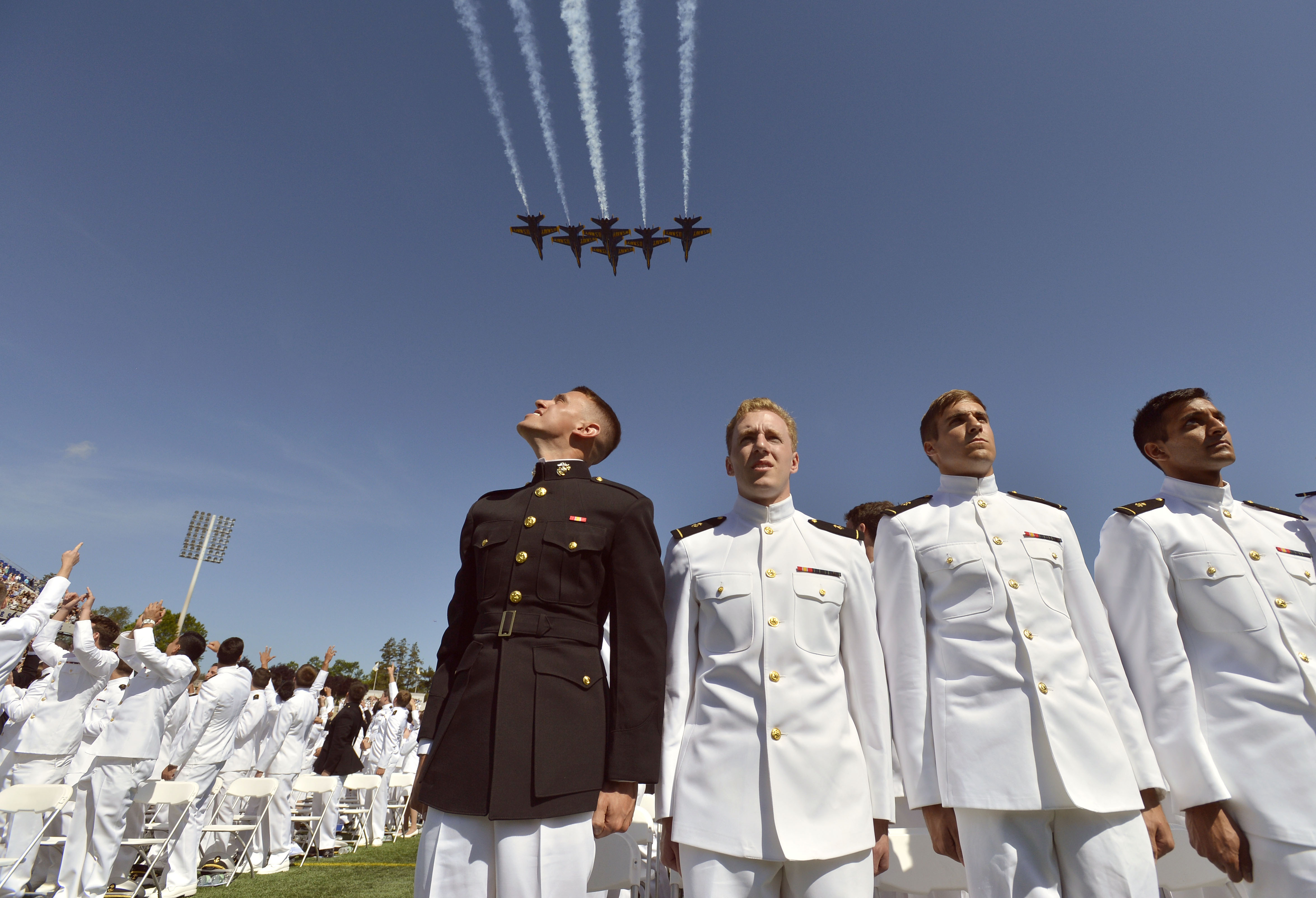 The Blue Angels, the Navy's flight demonstration squadron, fly over the