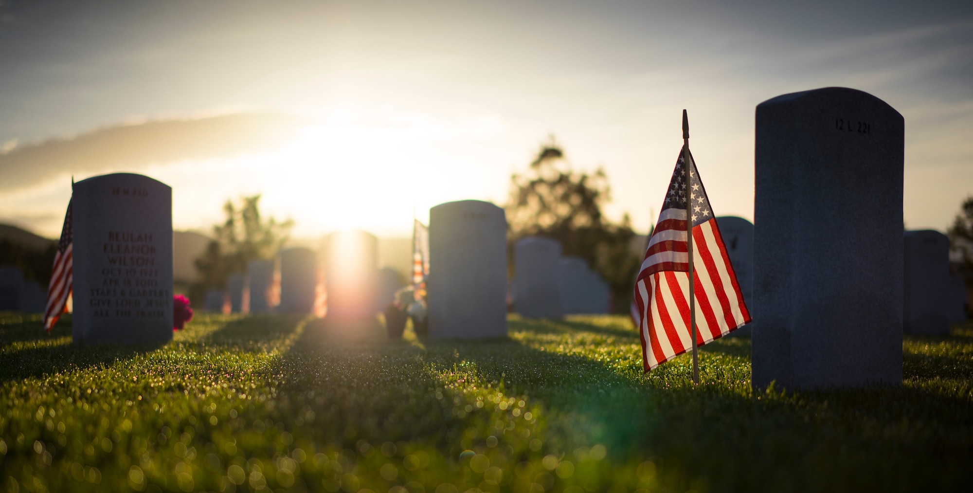 Dawn breaks over the Idaho State Veterans Cemetery in Boise, Idaho, on Memorial Day, May 26, 2014. Idaho dignitaries held a Memorial Day Ceremony there later that day. (U.S. Air Force photo/Tech. Sgt. Samuel Morse)