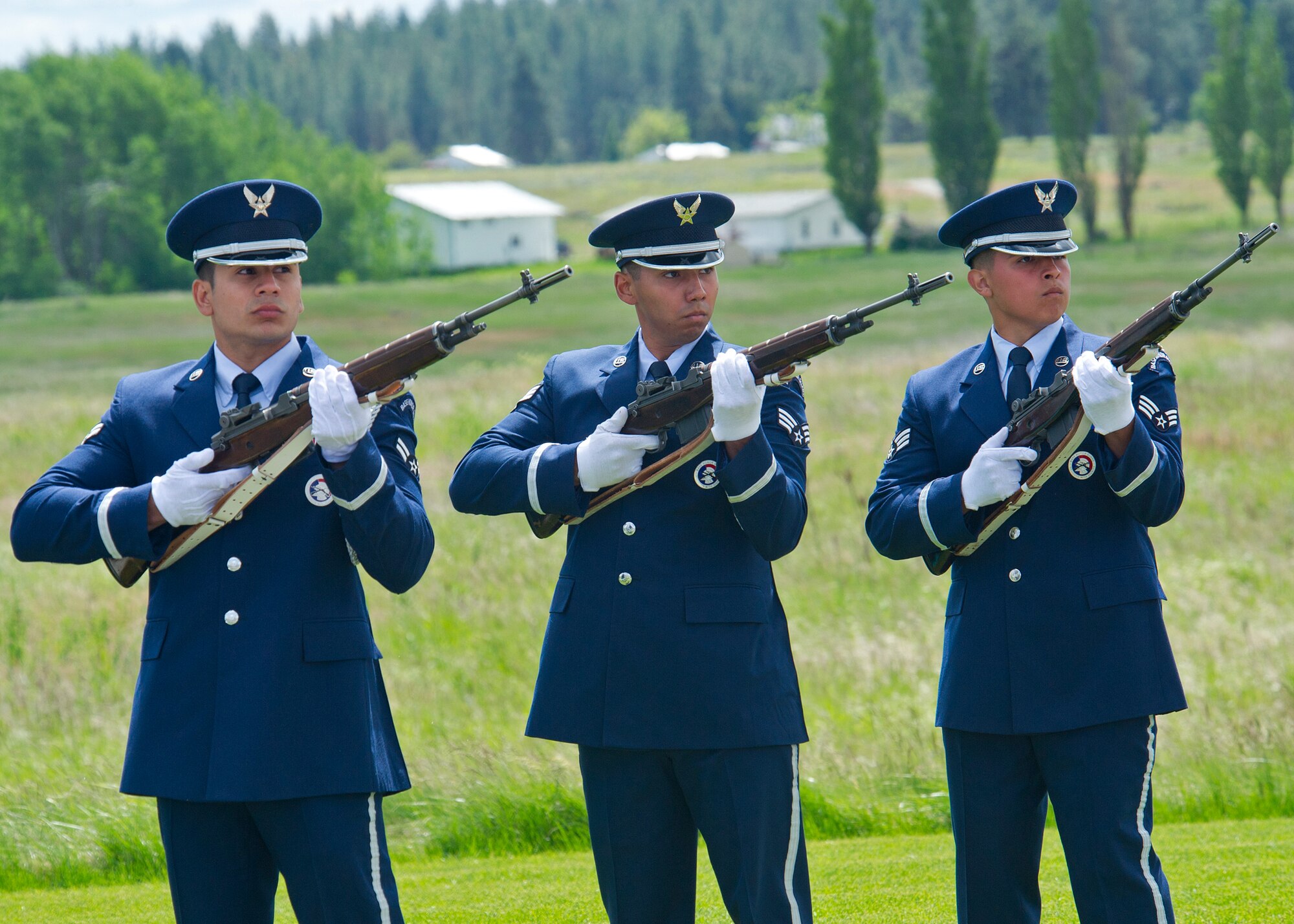 Members of the Fairchild Air Force Base Honor Guard perform a firing party honoring those who have died while serving in the Armed Forces during a Memorial Day ceremony at Medical Lake, Wash., May 26, 2014. (U.S. Air Force photo by Staff Sgt. Michael Means/Released)