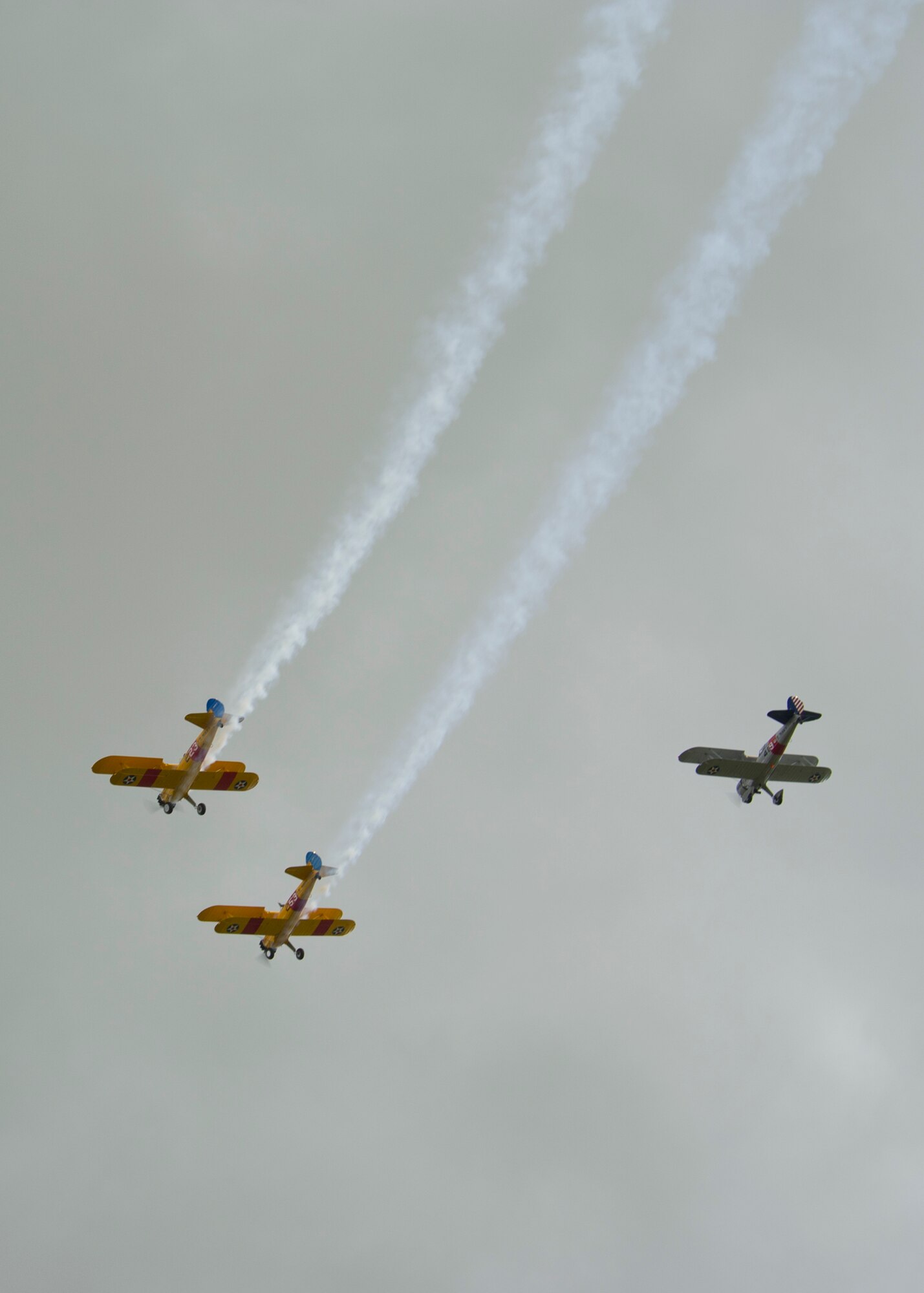 Steersmen perform a flyover during the Memorial Day ceremony at Medical Lake, Wash., May 26, 2014. Memorial Day recognizes men and women who have died while serving in the Armed Forces. The Washington State Veterans Cemetery services nearly 140,000 veterans and their families living in Eastern Washington. (U.S. Air Force photo by Staff Sgt. Michael Means/Released)