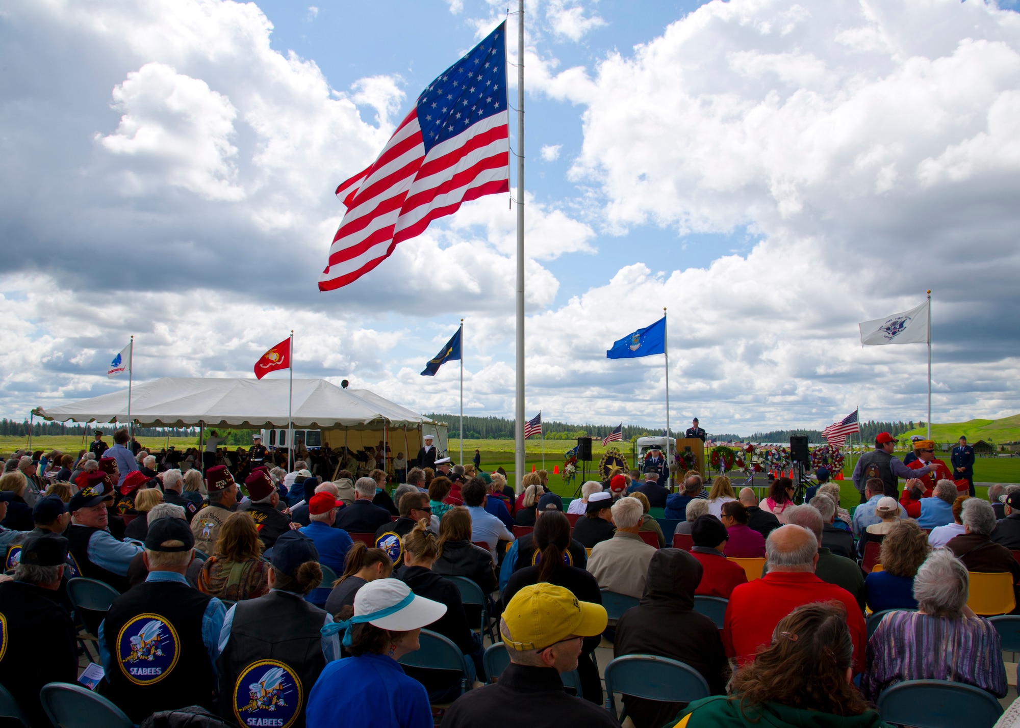 Members of Team Fairchild and the local community gather at Medical Lake veterans ceremony to celebrate Memorial Day and remember those who serves their country at Medical Lake, Wash., May 26, 2014. Memorial Day  recognizes men and women who have died while serving in the Armed Forces. (U.S. Air Force photo by Staff Sgt. Michael Means/Released)