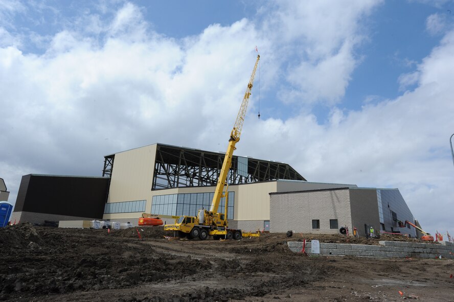 A new double phase dock undergoes construction at Minot Air Force Base, N.D., May 16, 2014. The project, which began late last year, is slated for completion in October of 2014. (U.S. Air Force photo/Senior Airman Stephanie Sauberan)