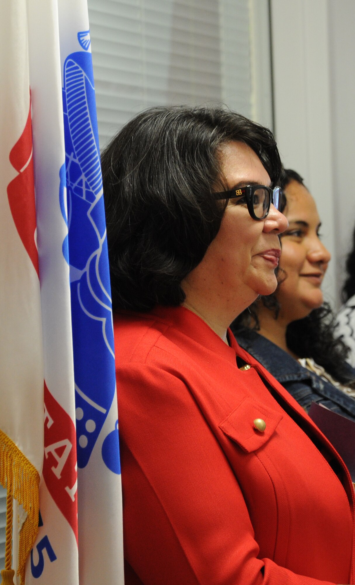 A group of incoming commander spouses listen to a presentation at the Military & Family Readiness Center at Joint Base Andrews, Md., May 22, 2014. The spouses participated in the Air Force District of Washington’s annual Commander's Course to enhance their knowledge of the command's mission and support tools here May 20-23. (U.S. Air Force photo/Master Sgt. Tammie Moore)