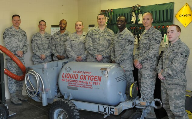 The 5th Maintenance Squadrons Electro-Environmental Section has 16 technicians who support multiple agencies on Minot AFB, to include the 91st Missile Wing, 5th Operations Group and 5th Maintenance Group.  They service and repair 19 liquid and gaseous oxygen carts, perform major aircraft phase inspections and maintenance on the 5th Bomb Wing’s B-52H aircraft and 91st Missile Wing's UH-N1 helicopters. Due to limited manning and experience levels the shop consistently teams up with Aircraft Maintenance Squadrons Electro-Environmental section when aircraft require complex troubleshooting or during large aircraft generations to get the mission done.  The section currently has 6 members deployed to Ellsworth and Andersen AFB, Guam providing outstanding support to back shop and flight line operations.