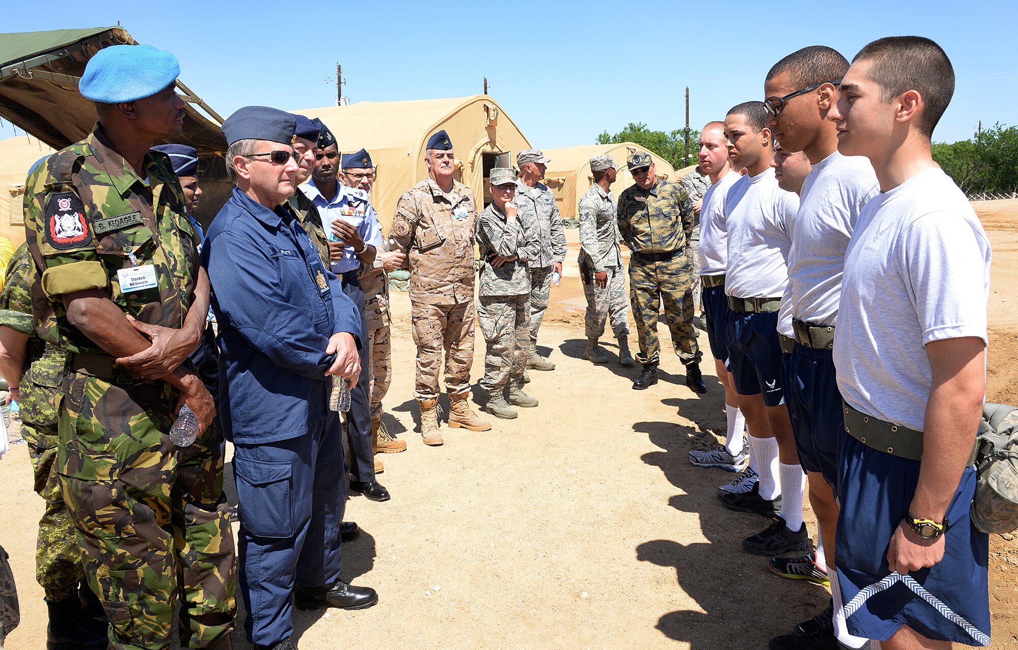 Senior enlisted leaders from the air forces of 24 countries tour basic military training facilities and speak with Airmen May 13-16, 2014, at Joint Base San Antonio-Lackland, Texas. Chief Master Sgt. of the Air Force James Cody hosted an international senior enlisted leader summit. (U.S. Air Force photo/Benjamin Faske)