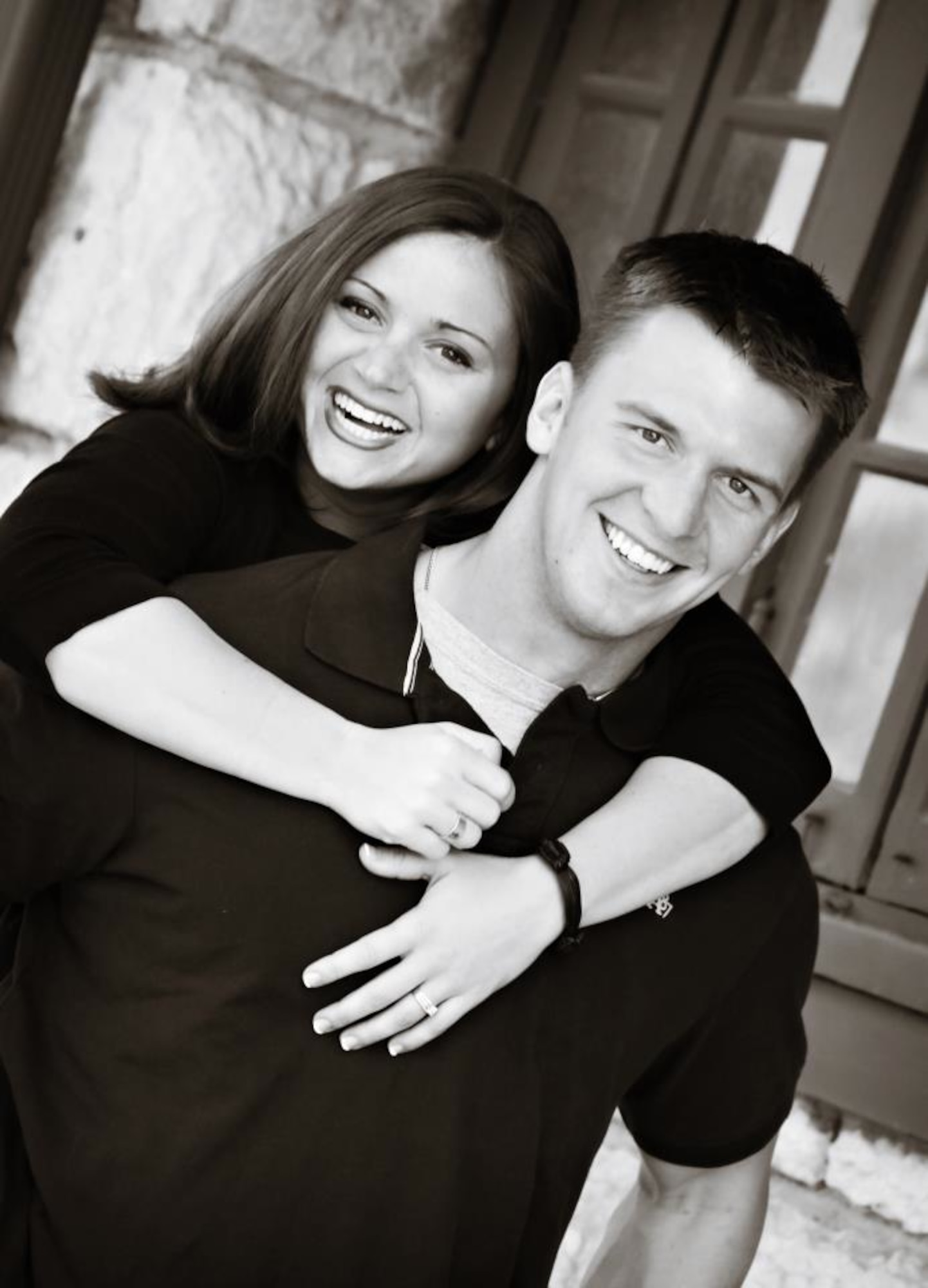 Captains David and Dana Lyon's engagement photo.  The 
Air Force named the service's newest pre-positioning vessel after Capt. David Lyon, who died Dec. 27, 2013, in Kabul, Afghanistan, when a vehicle-born improvised explosive device was detonated near his convoy.  (Courtesy photo)
