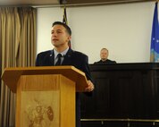 Capt. Carman Leone, 319th Wing Staff Agencies Assistant Staff Judge Advocate, delivers closing remarks during a simulated court-martial involving an Airman who was convicted of involuntary manslaughter and driving under the influence on May 22, 2014, at the military courtroom on Grand Forks Air Force Base, N.D. The simulated court-martial was one several events designed to reinforce the severity and negative consequences of driving under the influence. The maximum punishment allowed for an enlisted members convicted of involuntary manslaughter due driving under the influence is 11 and half years confinement, reduction to the pay grade of E-1 and dishonorable discharge. (U.S. Air Force photo/Senior Airman Zachiah Roberson)