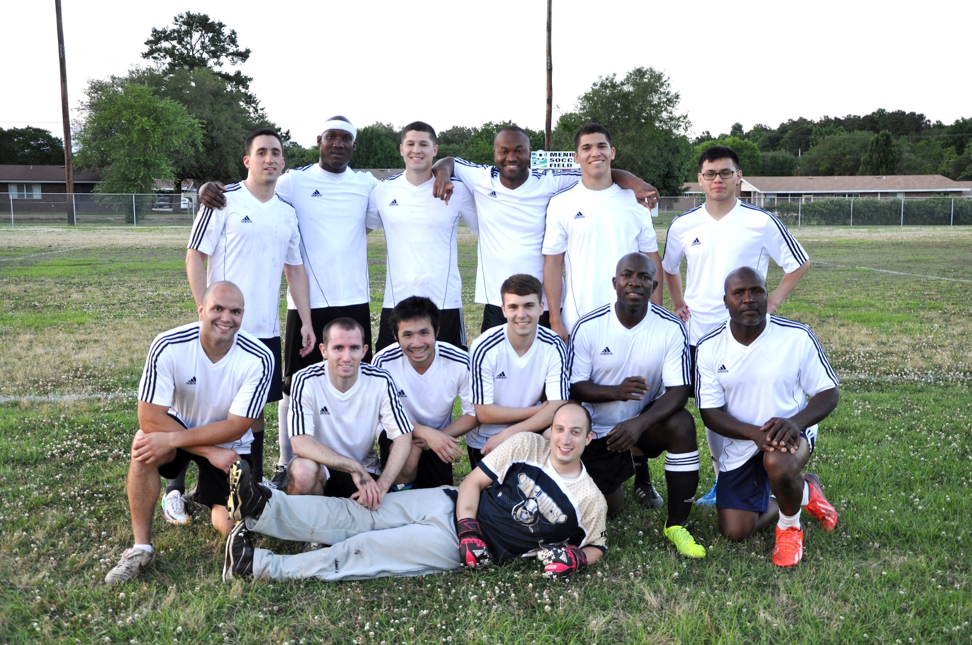 Congratulations to the Naval Health Clinic Charleston Docs soccer team for winning the 2014 Naval Weapons Station Charleston soccer championship May 19, after defeating the Naval Nuclear Power Training Command Grad Hold soccer team 2 - 1. Back row from left to right: Joseph Siegel, Brian Marsh, Anthony Salazar, Orville Clark, Matt Sartori, Peter Nguyen. Front row: Michael Camacho, Matt Calderon, Anh Nguyen, Aaron Brooks, Fred Nti, Sylvester McDonald. Goalie: Derek Meluzio. (U.S. Navy photo/Kris Patterson)

