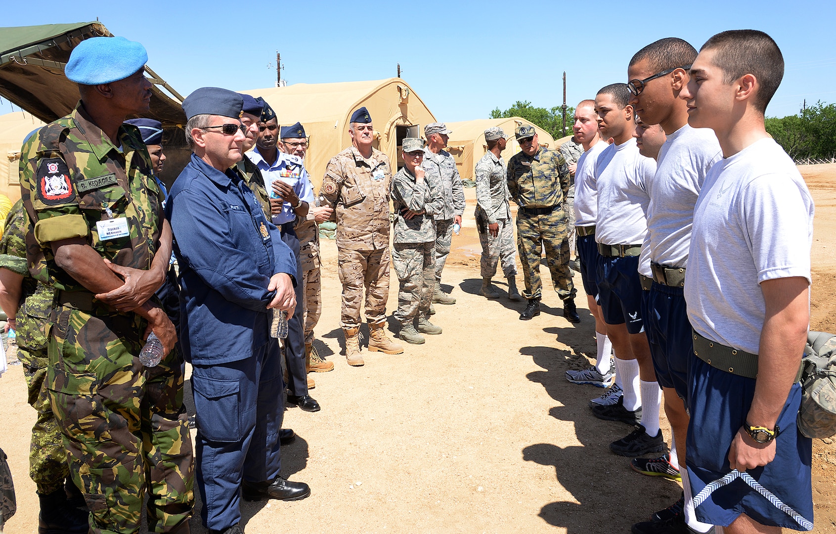 Senior enlisted leaders from the air forces of 24 countries tour basic military training facilities and speak with Airmen at Joint Base San Antonio-Lackland, Texas. Chief Master Sgt. of the Air Force James Cody hosted an international senior enlisted leader summit May 13-16. (U.S. Air Force photo by Benjamin Faske)