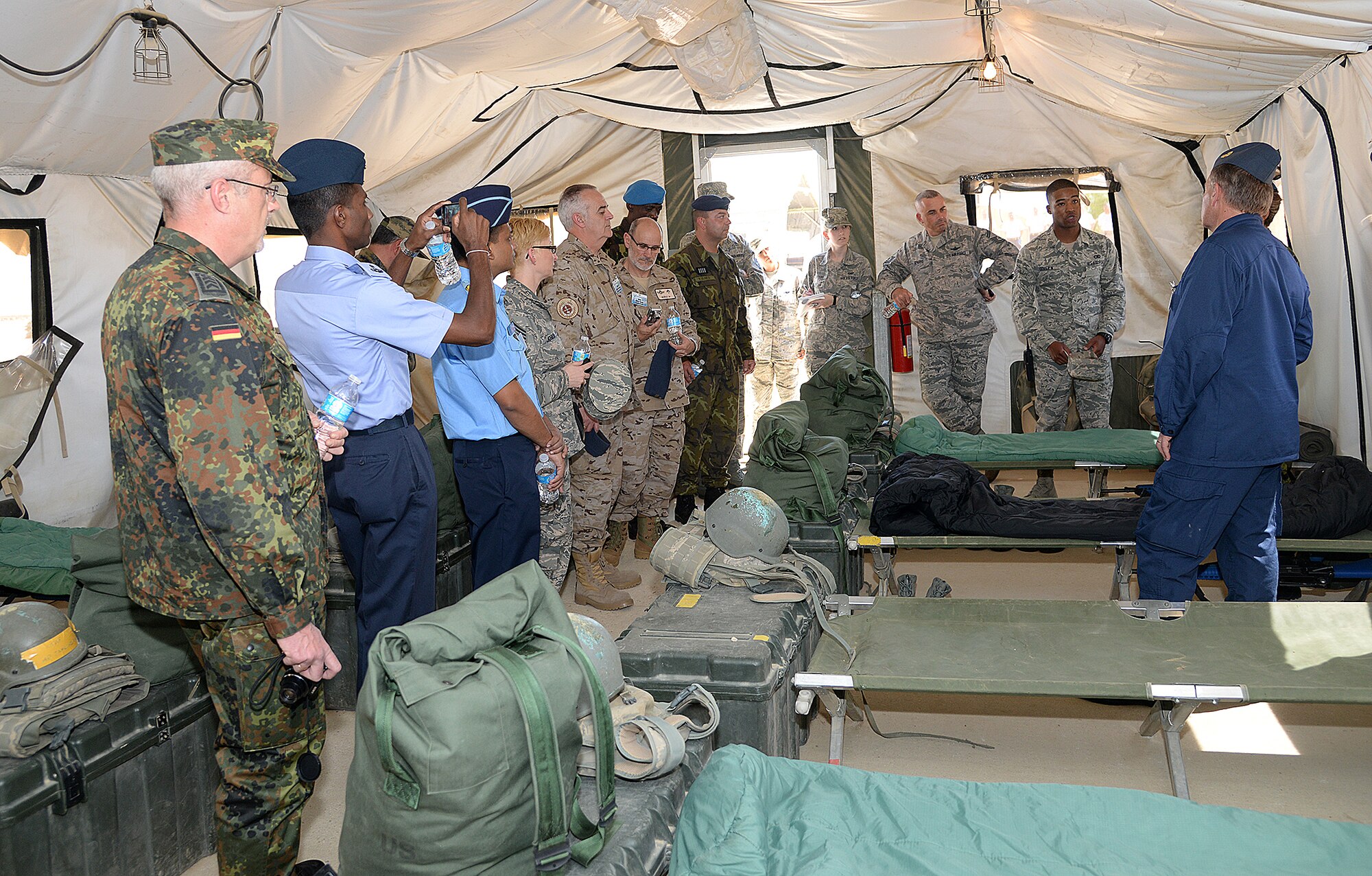 Senior enlisted leaders from the air forces of 24 countries tour basic military training facilities and speak with Airmen at Joint Base San Antonio-Lackland, Texas. Chief Master Sgt. of the Air Force James Cody hosted an international senior enlisted leader summit May 13-16. (U.S. Air Force photo by Benjamin Faske)