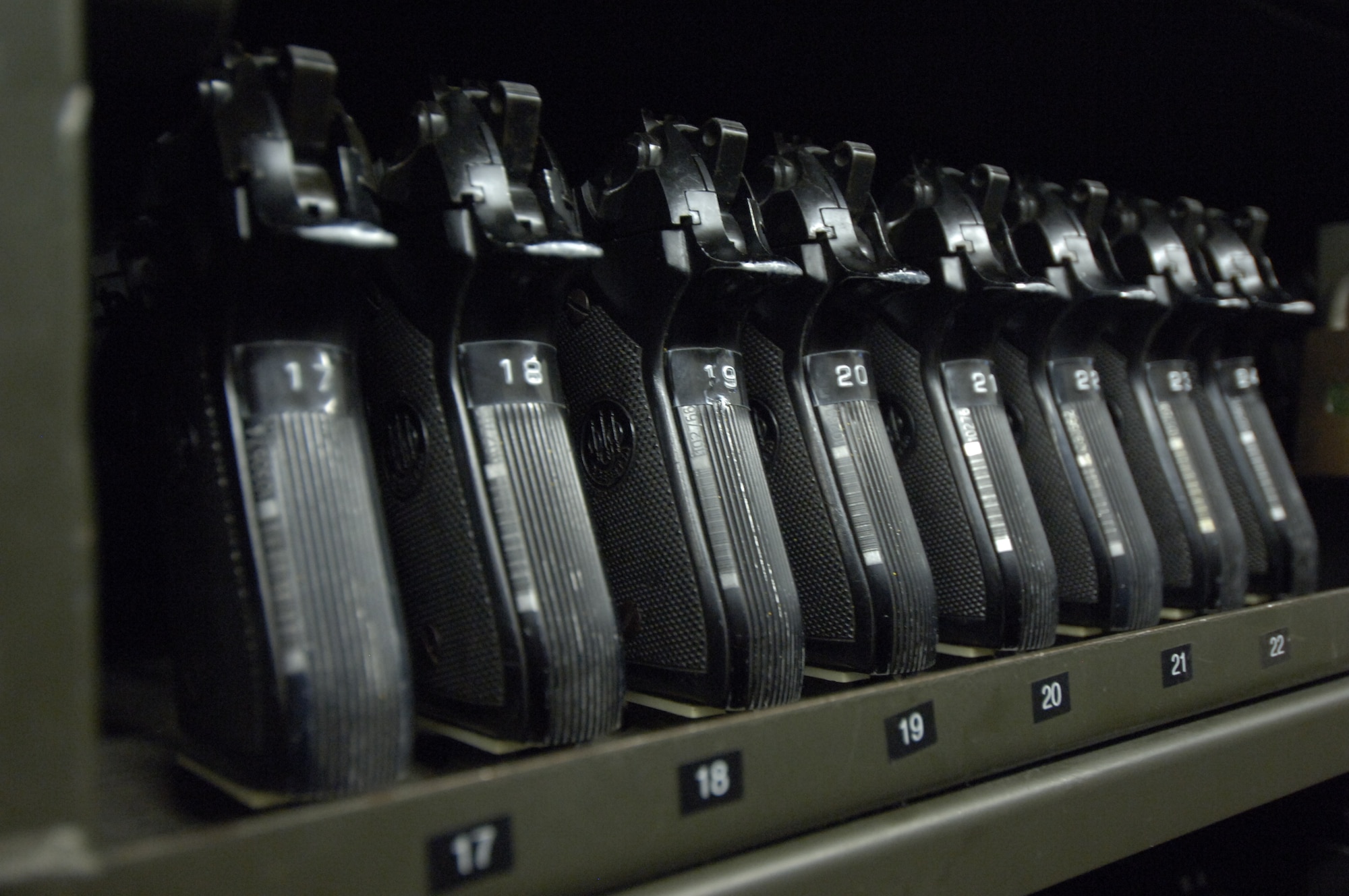 All firearms owners who live on base must register their weapons with Security Forces. Base housing residents are permitted to keep their weapons in their homes, but those living in the dorms must store them at the armory. For more information on registering a weapon, call 734-5191. (Air Force photo by Margo Wright)